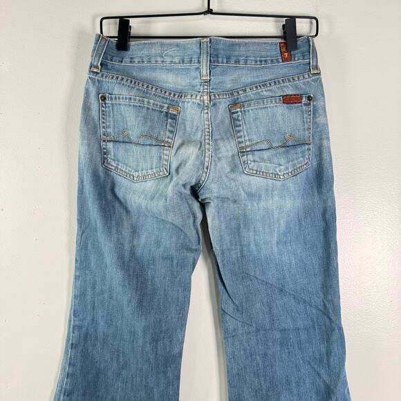 7 For All Mankind Dojo Flared Jeans Medium Wash Blue Low Rise Cotton Retro Sz 26 - Picture 6 of 12